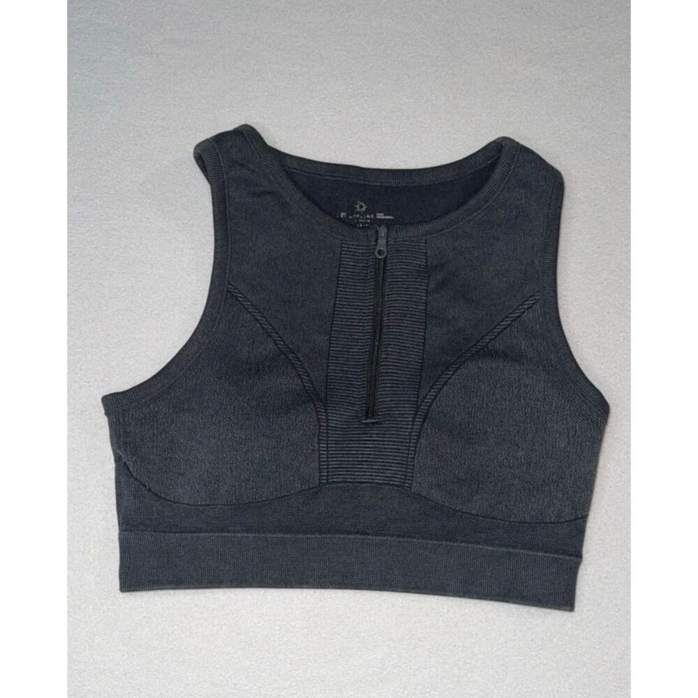 Offline by Aerie Sweat Cardio Zip Front Sports Bra Charcoal Gray Size Large L